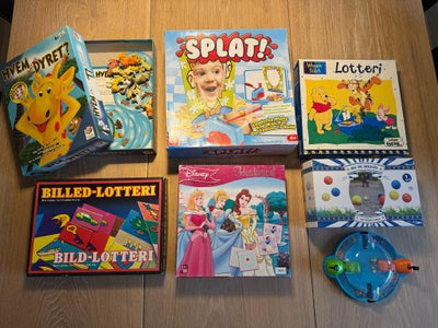 Disney mv. , Familiespil, andet spil, Hvem gætter dyret 25kr
Splat 15kr
Peter plys billed lotteri 20