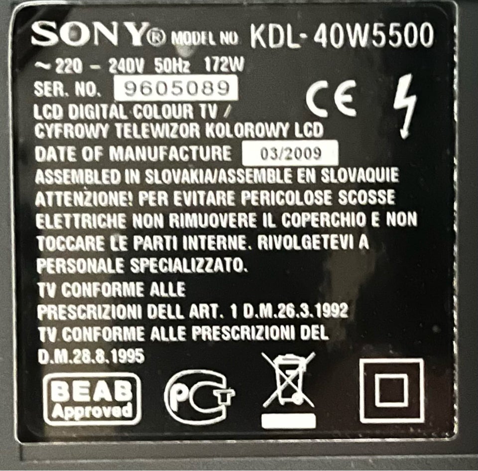 LCD, Sony, KDL 40W5500