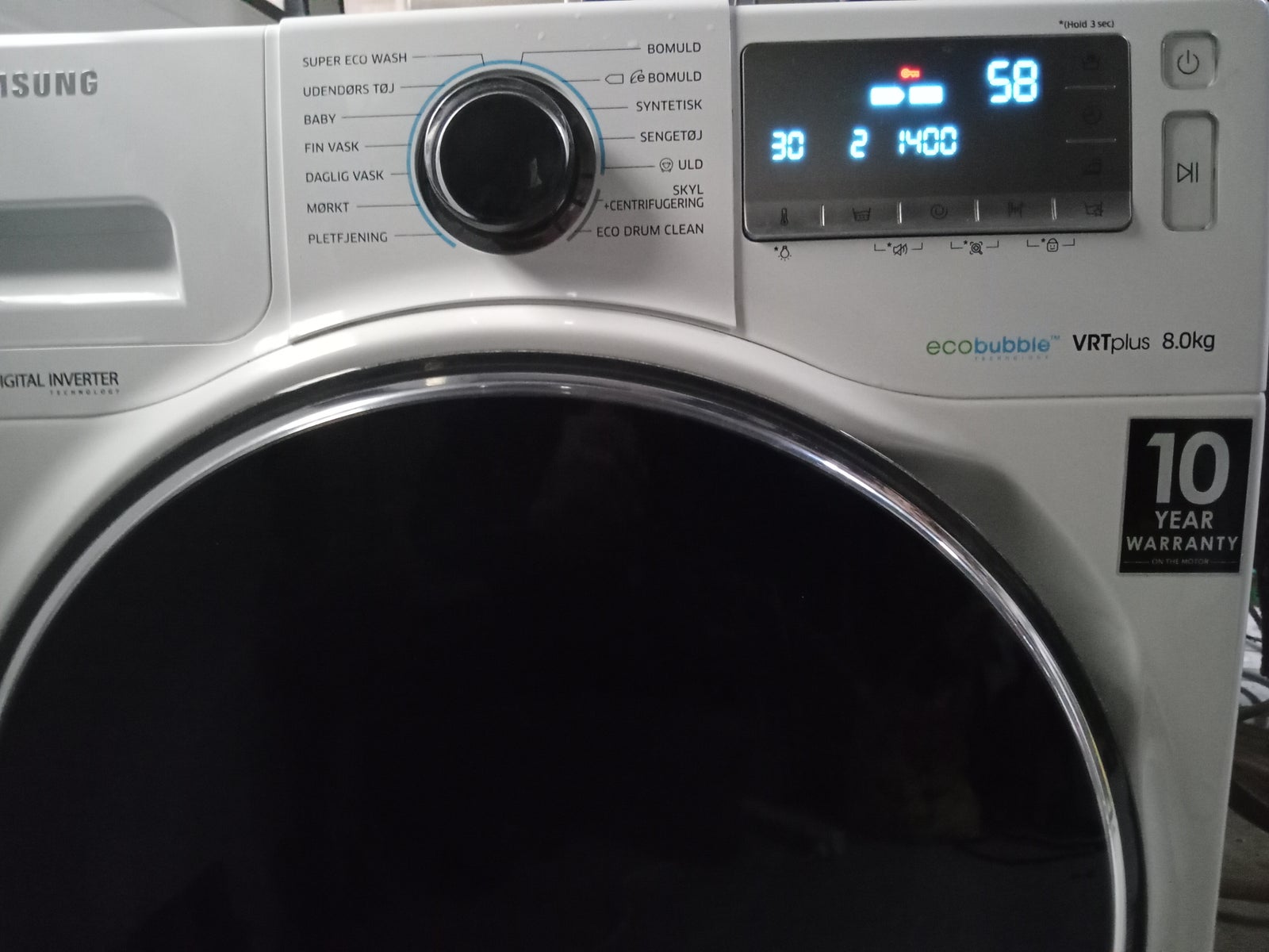 Samsung vaskemaskine, WW80H7600EW/EE, frontbetjent