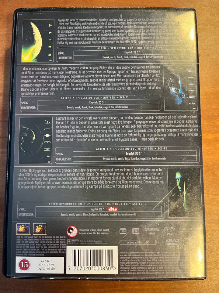 Alien, : 1-3boks, instruktør Ridley scott