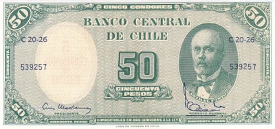 Andet land, sedler, (1161) Chile 5 Centesimos på 50 Pesos, 1960, P. 126 - uc kv. - afhentes i Silkeb