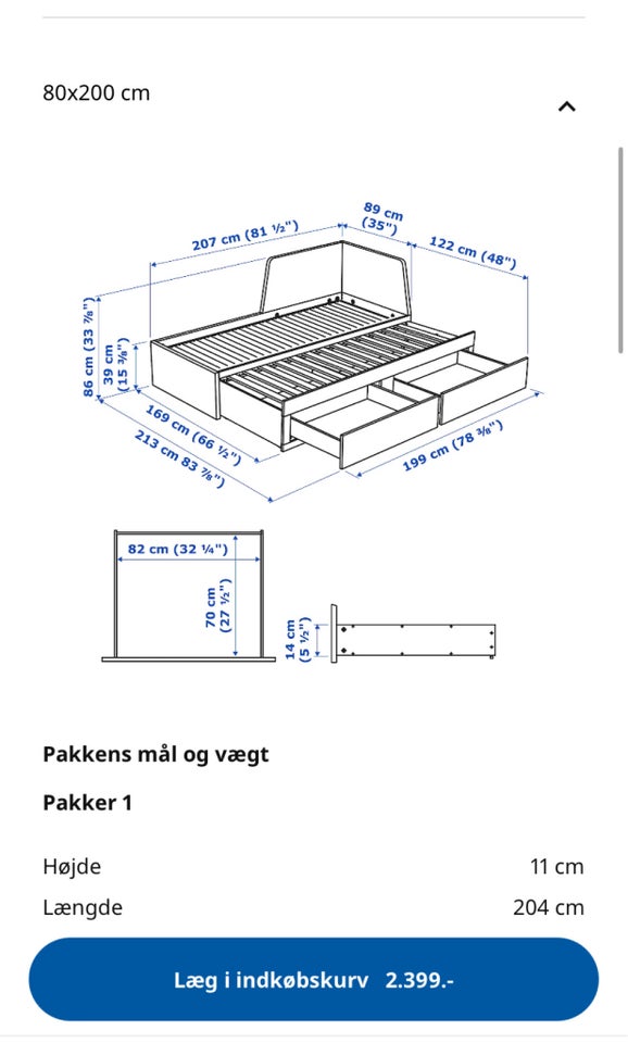 Andet, Ikea flekke, b: 80 l: 200 h: 39