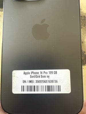 iPhone 14 Pro, 128 GB, sort, iPhone14 pro i fin stand en fejl ingen ridser med kvittering