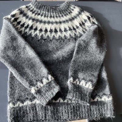Sweater, Islandsk håndstrikket , str. L,  Mørkegrå, sort og hvid,  100% Islandsk uld,  Ubrugt, Sweat