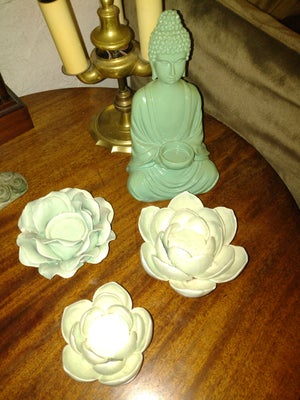 Lysestager, Kinesisk, 1900, 3 smukke fyrfadsstager. I porcelæn.. Opiums blomster. Og evt porcelæns b