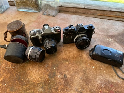 Canon, FT-b, Rimelig, Sælger denne lille samling med 3 kameraer og en ekstra linse samt hylstre