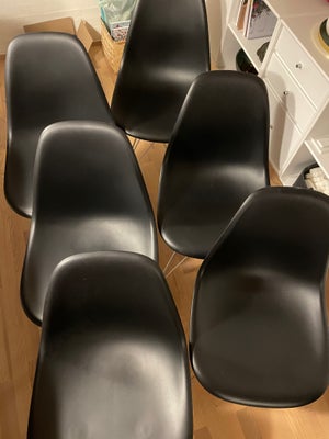 Charles Eames, stol, DSR, 6 stk. sorte Eames spisebordsstole med ben i forkromet stål. Designet af C