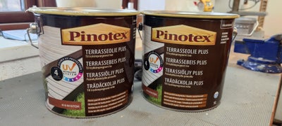 Terrasseolie, Pinotex Plus, 2 x 5l liter, Nyatoh  (varm brun), Uåbnet. Butikspris 500,- per spand.
S
