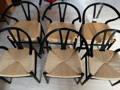 Hans J. Wegner, stol, Y-Stol, 6 stk. sorte i blank maling med træstruktur, da stolens træ er ask (de