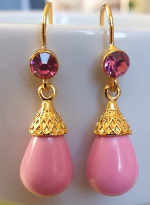 Øreringe, halvædelsten, Fine Pink Rosa smykkesten, med Guld / Alloy
