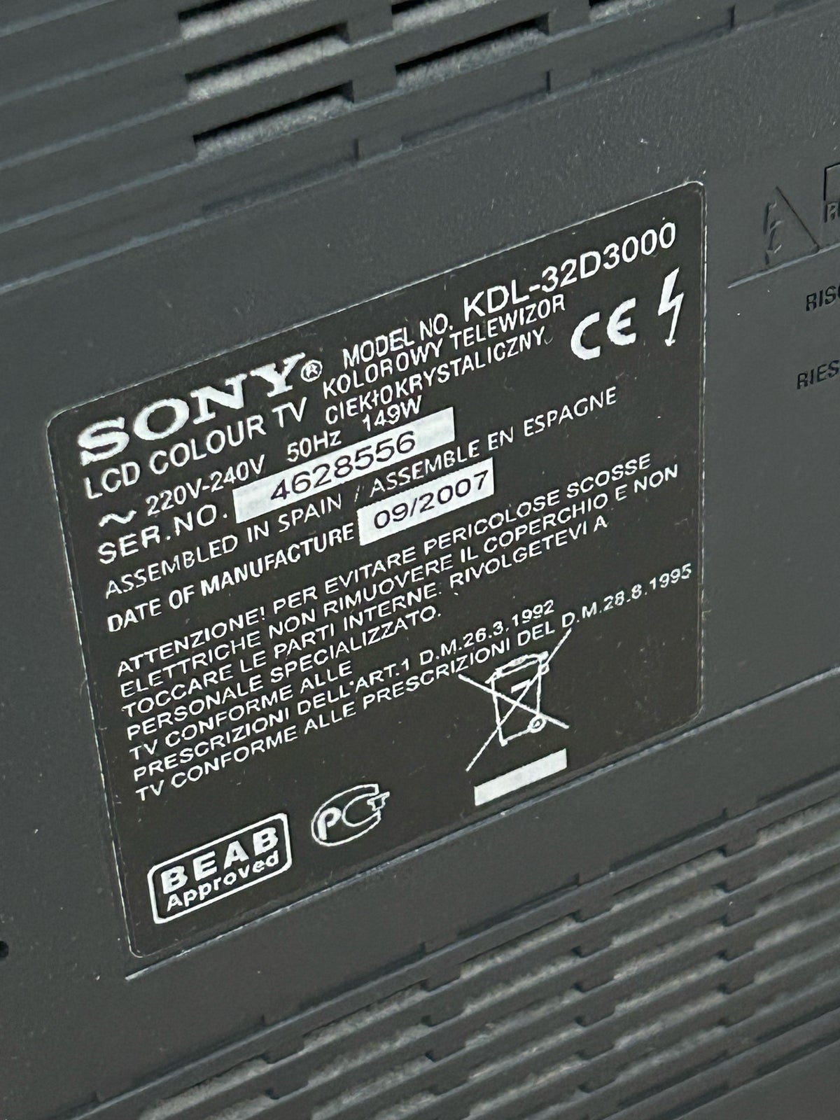 LCD, Sony, KDL-32D3000
