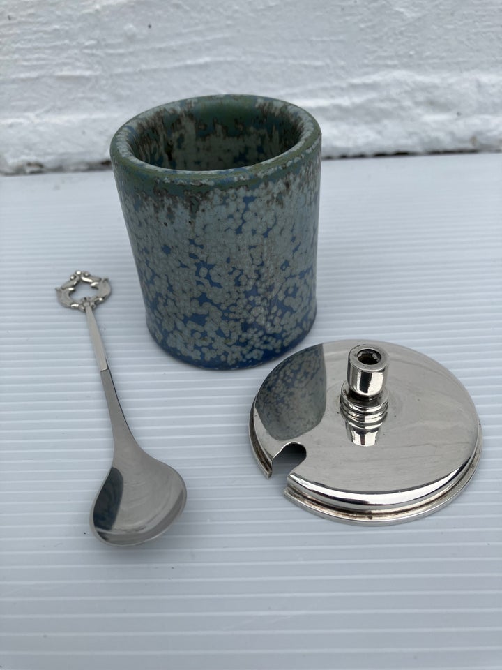 Keramik, Arne Bang krukke med Cohr sølvmontering, Arne