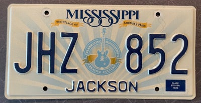 Andre samleobjekter, Nummerplade (US), Amerikansk nummerplade fra staten Mississippi.

Kan afhentes 