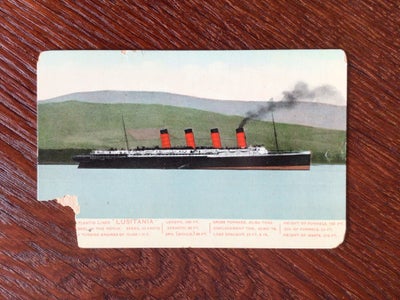 Postkort, Antikt postkort fra ca 1913, Atlantic Liner RMS LUSITANIA bygget i 1907 af Cunnard Line. P