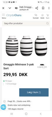 Vase, 3 mini Kahler vaser sorte, Kahler, Nye I æske 