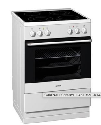 Komfur, Gorenje EC5500W, b: 60 d: 60 h: 90, pæn og velholdt. 
Alle kogeplader fungerer, men den ene 