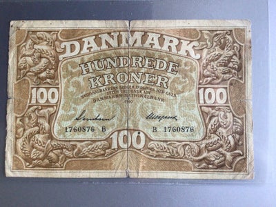 Danmark, sedler, 100, Gammel hundredekroneseddel  sælges for en ny hundredekroneseddel, den er lidt 