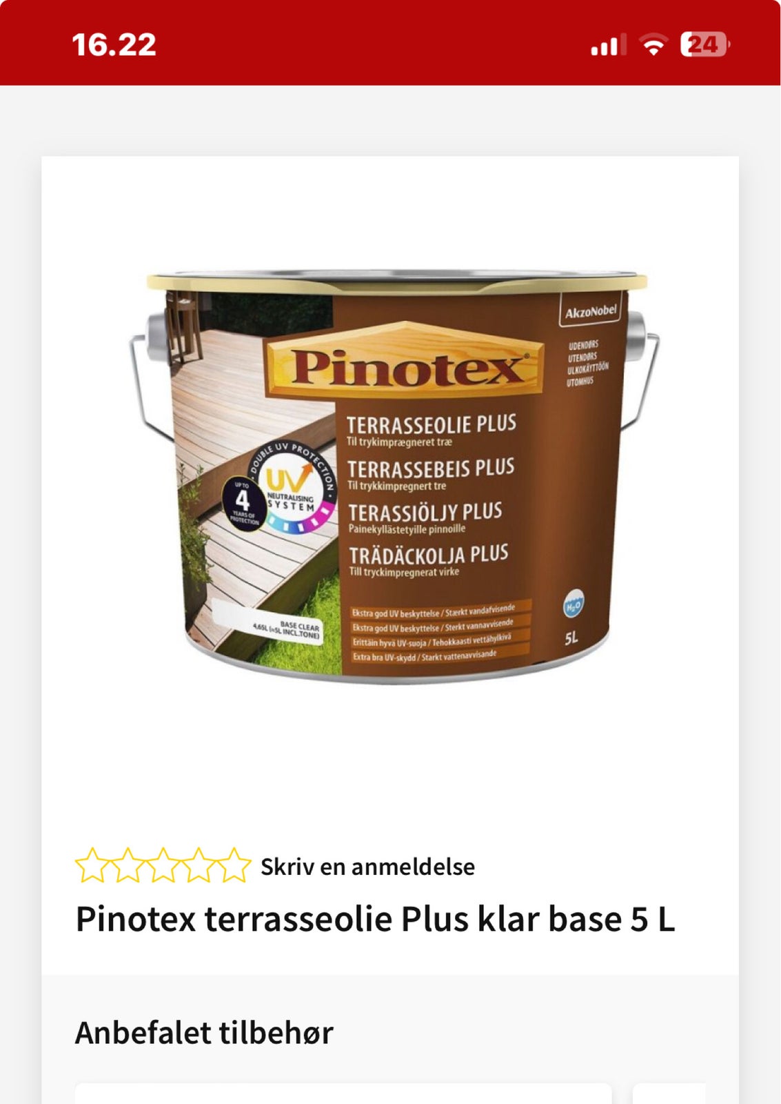 Træbeskyttelse, Pinotex Terrasseolie Plus Base Clear, 5
