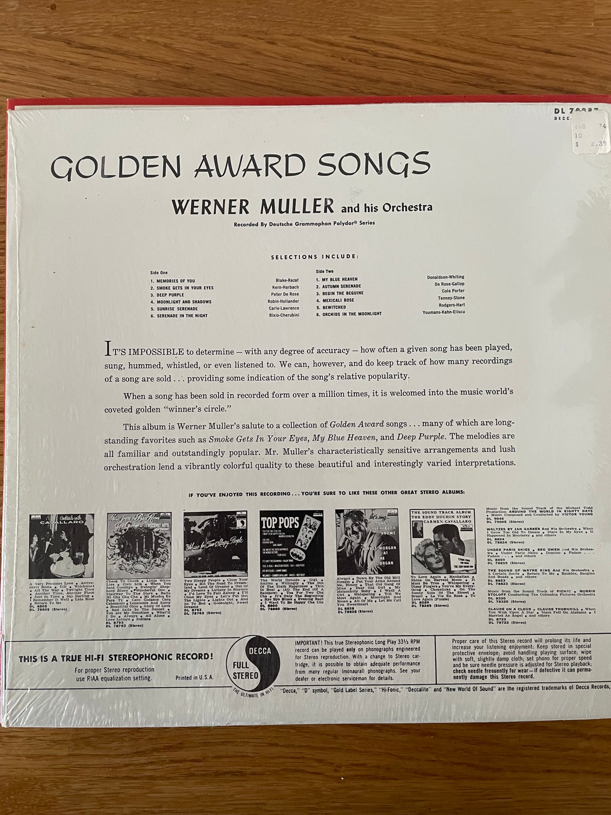 LP, Werner Müller ( 1. Press), Golden Award Songs (1. Press)