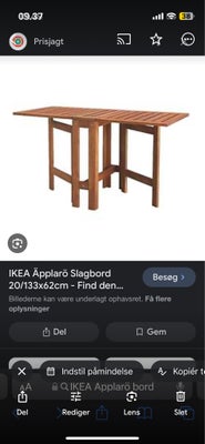 Havebord, Ikea, Træ, Ikea altanbord / klapbord

1 år gammelt. Rigtig fin stand

Sælges grundet flytn