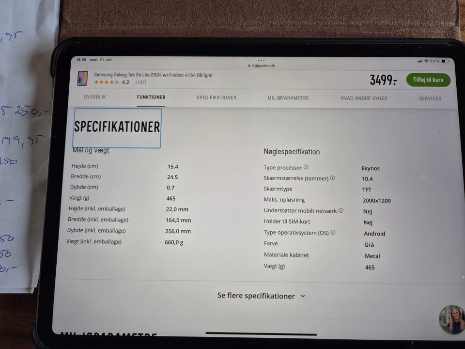 Samsung, Galaxy tab S6, 10,4 tommer