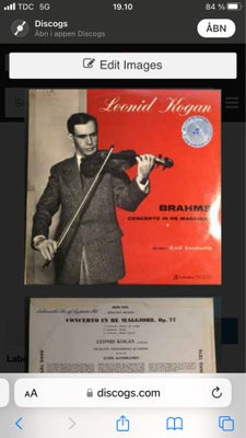 LP, Leonid Kogan, Brams opus 77, Klassisk, Legendarisk Leonid Kogan på original Italiensk Columbia p
