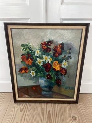 Oliemaleri, Ingeborg Debois, motiv: Blomster/Have, b: 62 h: 73, Virkelig smukt blomstermaleri af Ing