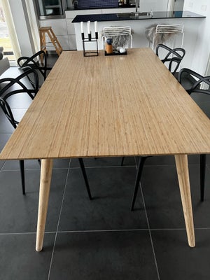 Spisebord, Bambus , b: 95 l: 180, Ny pris: 6000,-

Inkl. to tillægsplader.

Skal afhentes i Søndervi