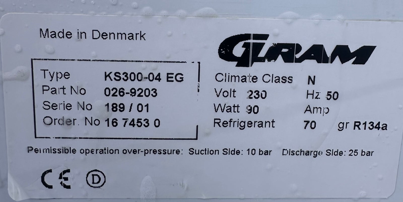 Køleskab Gram Type KS300-04, højde 134cm, brede...