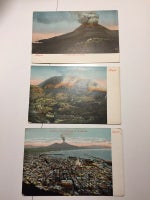 Postkort, 3 håndkolorerede postkort med Vesuv i udbrud