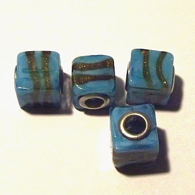 Perler, nr. 10273 / 5 stk. Glasperler firkant blå m. guld, nr. 10273 / 5 stk. Glasperler firkant blå