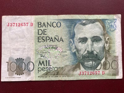 Andet land, sedler, 1000, 1979, Pengeseddel fra Spanien 1979.
1000 pesetas.

