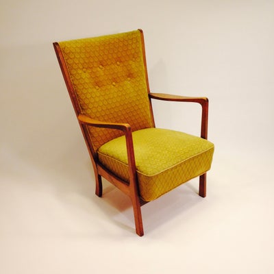 Lænestol, stof, High back loungestol hvilestol god samtalestol, Læne stol udført kraftigt gråligt st