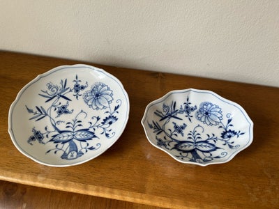 Porcelæn, Skål og fad, Meissen, Originalt løgmønster fra Meissen bestående af lille fad 17cm og skål