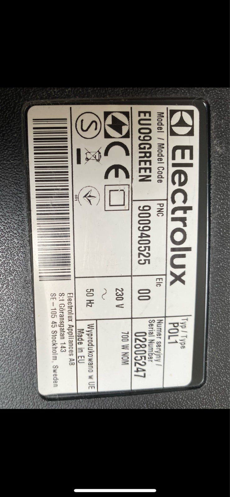 Støvsuger, Electrolux UltraONE, 700 watt