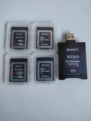 Sony XQD kort, Sony, XQD G-serie, Perfekt, 2x 128GB XQD kort, 1.000kr/stk
2x 120GB XQD kort, 1.000kr