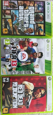 Red Dead Redemption, Xbox 360, GTA 5
Red Dead Redemption
FIFA 13

100kr for alle tre