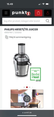 Juicer, Phillips, JUICEPRESSER / CENTRIFUGE

Philips HR1871 - den store model med hele 1000 watt

Sæ