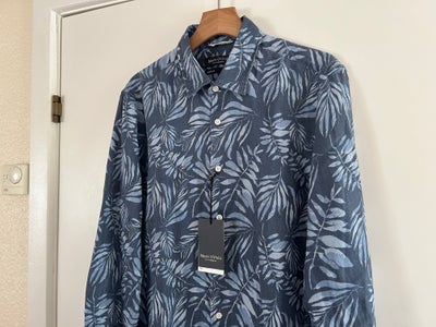 Skjorte, Marc O'Polo, str. XL,  Blå mønstret,  100% linned,  Ubrugt, HELT NY Marc O'Polo langærmet l