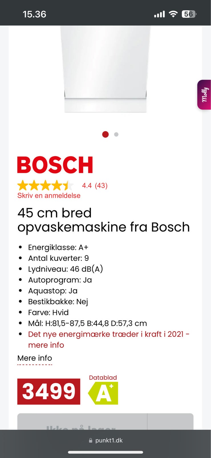 Bosch SPU53M02SK/32, fritstående, energiklasse A+