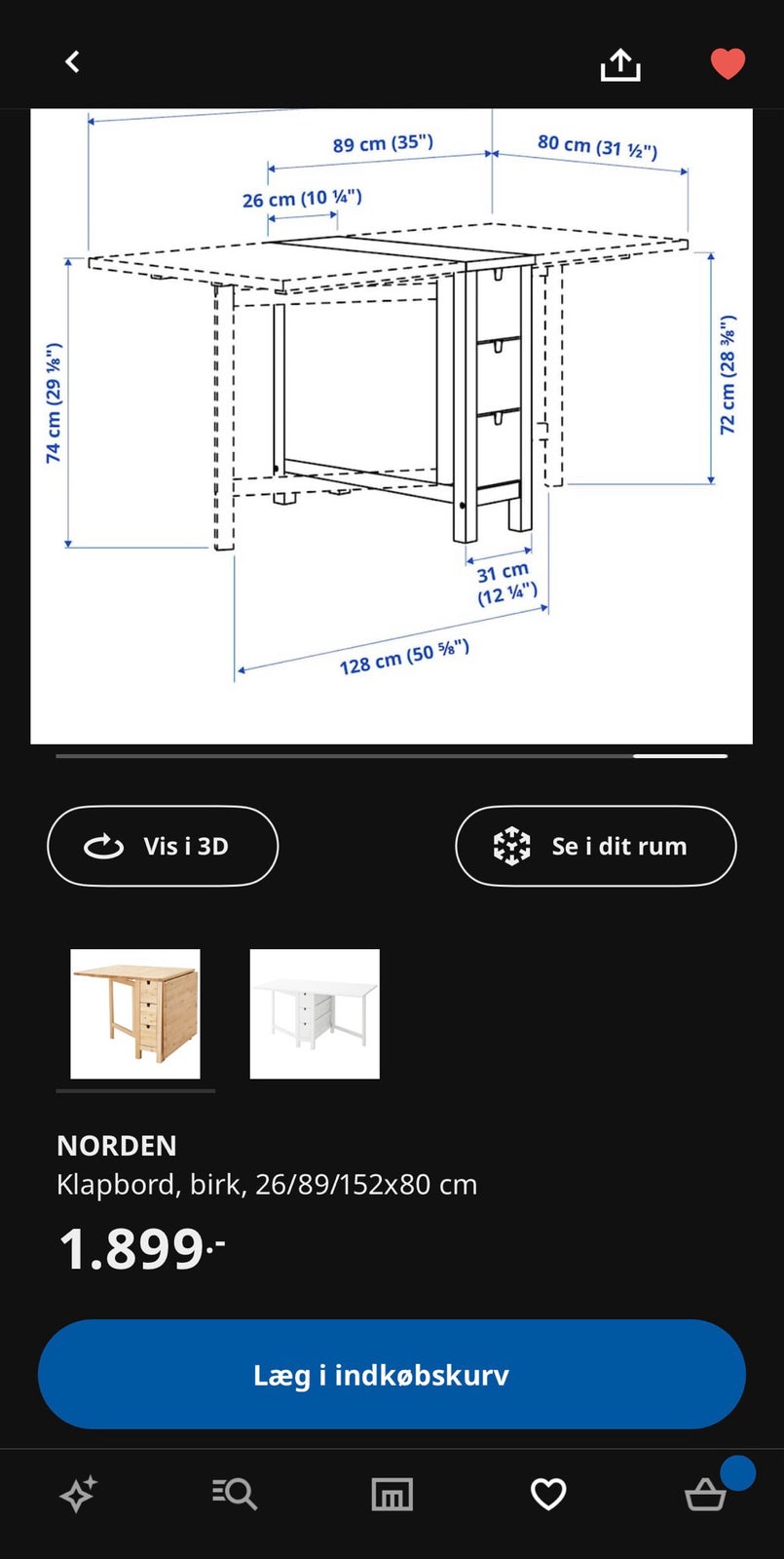 Spisebord, Birk, Ikea