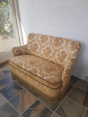 Sofa, velour, 2 pers. , Ingen, Gratis to-personers sofa i gyldent stof med velour blomster mønster, 