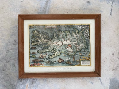 Tryk, Landkort, motiv: Island, b: 64 h: 49, Retro landkort over Island, Det er et gammelt landkort i