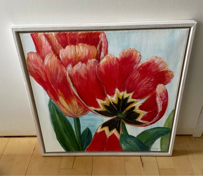 Blomstermalerier, Bahøj, Smukt tulipan  billede olie på lærred.
Str. 50 gange 50
Man bliver glad af 