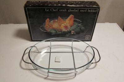 Glas, Glasfad med holder, Le Chef, Nyt ovalt glasfad med holder, aldrig brugt, i original emballage.