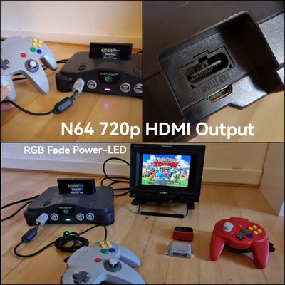 Nintendo 64, 720p HDMI PAL N64, Perfekt, Nintendo 64 med 720p HDMI Output, direkte fra miniHDMI der 