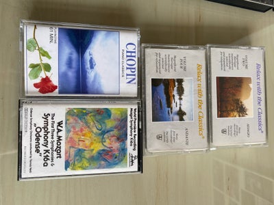 Mozart, Chopin mv: Flere forskellige, klassisk, Fire kassettebånd m klassisk musik. 10kr pr stk