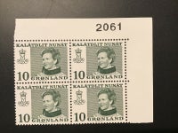 Grønland, postfrisk, AFA nr. 84 fireblok med øvre marginal