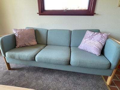 Sofa, uld, 3 pers., Tremmesofa i bøg med lyseblå uldhynder