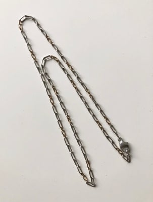 Halskæde, guld, Bent Exner, Håndlavet halskæde i led, skiftevis af guld 18 kt og sølv 830S.
Design B